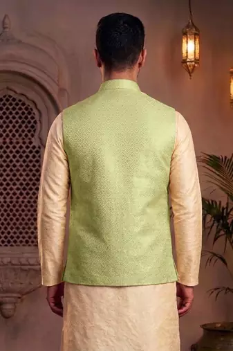 Men   s mint green jacquard nehru jacket festive & wedding ethnic wear