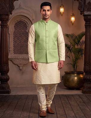 Men   s mint green jacquard nehru jacket festive & wedding ethnic wear 4