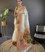 Off  white paithani silk saree with unstitched blouse piece