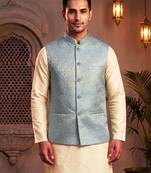 Men’s elegant sky blue jacquard nehru jacket