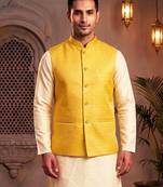 Men’s elegant yellow jacquard nehru jacket