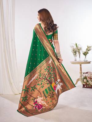green paithani silk saree unstitched blouse piece 4