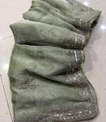 Light Green Color Hand Verl and sequins Work Silk Saree
