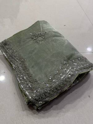 Light Green Color Hand Verl and sequins Work art silk saree 2