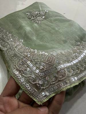 Light Green Color Hand Verl and sequins Work art silk saree 4