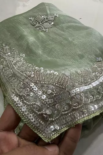 Light Green Color Hand Verl and sequins Work art silk saree