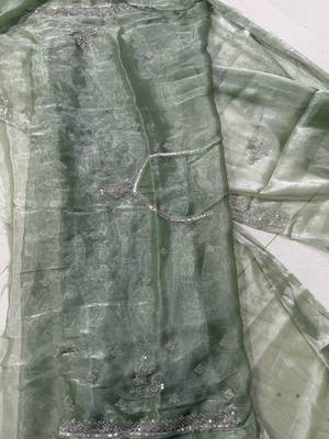 Light Green Color Hand Verl and sequins Work art silk saree 5