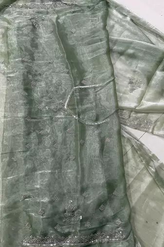Light Green Color Hand Verl and sequins Work art silk saree