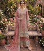 Pink chinon semi stitched suit with embroidery & sequence work