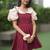 Maroon vintage pure cotton mini dress with ruffeled peach coloured sleeves