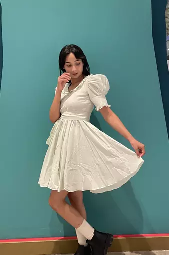 Mint green pure cotton summer mini dress with ruffeled sleeves
