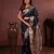 navy blue floral, zari work slik blend saree with blouse