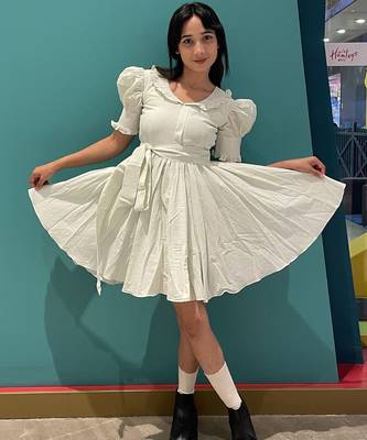 Mint green pure cotton summer mini dress with ruffeled sleeves 5