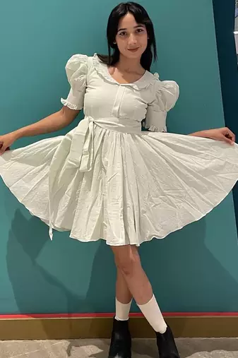 Mint green pure cotton summer mini dress with ruffeled sleeves