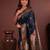 navy blue floral, zari work slik blend saree with blouse