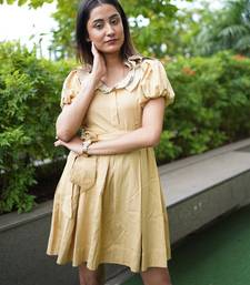 Mustard yellow linen mini summer dress with ruffeled sleeves