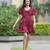 Dark maroon vintage pure cotton mini summer dress with ruffeled sleeves