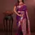 purple floral, zari work slik blend saree with blouse