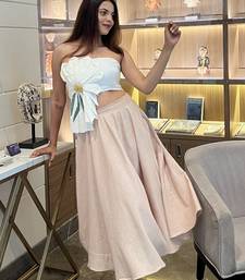 3d floral design white tube top with long linen beige skirt western wear