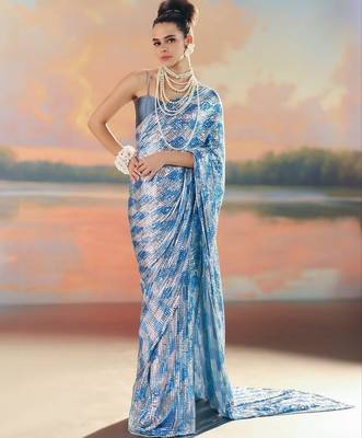 Blue Color Sequence Work art silk saree 1