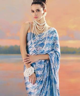 Blue Color Sequence Work art silk saree 2