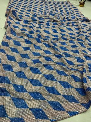 Blue Color Sequence Work art silk saree 3