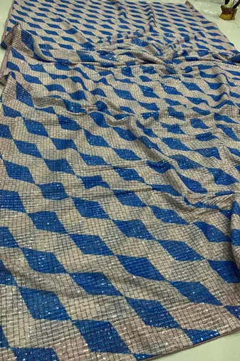 Blue Color Sequence Work art silk saree