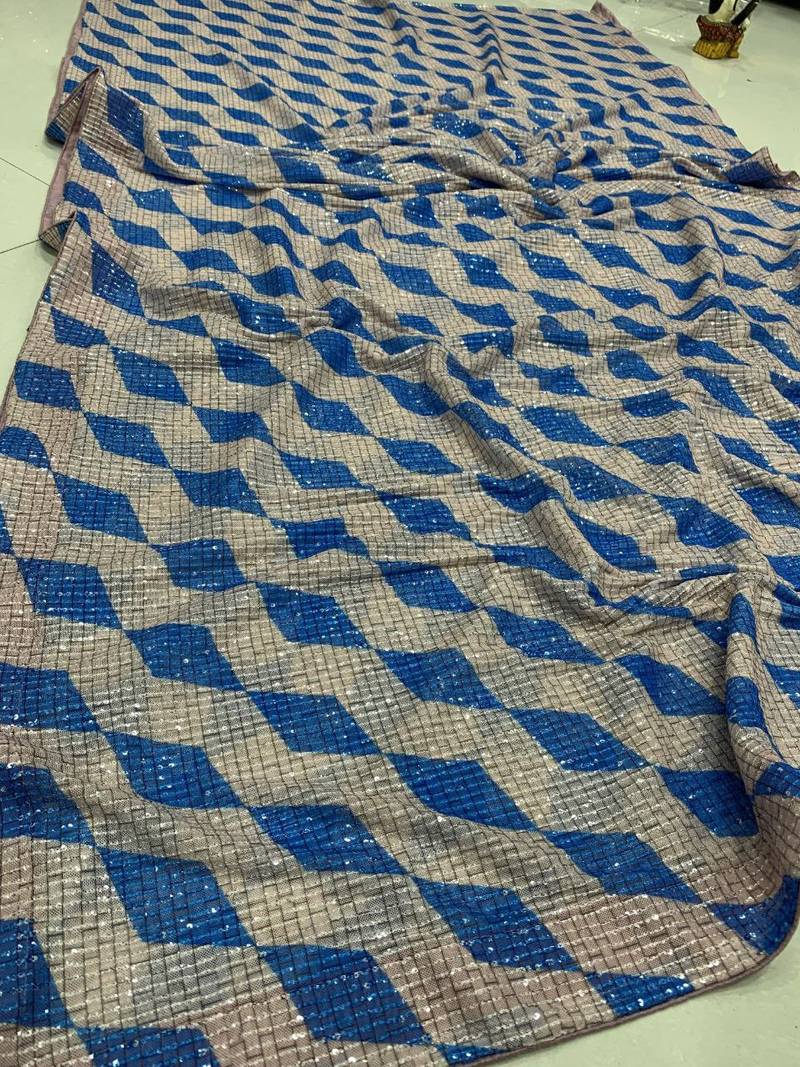 Blue Color Sequence Work Silk Saree