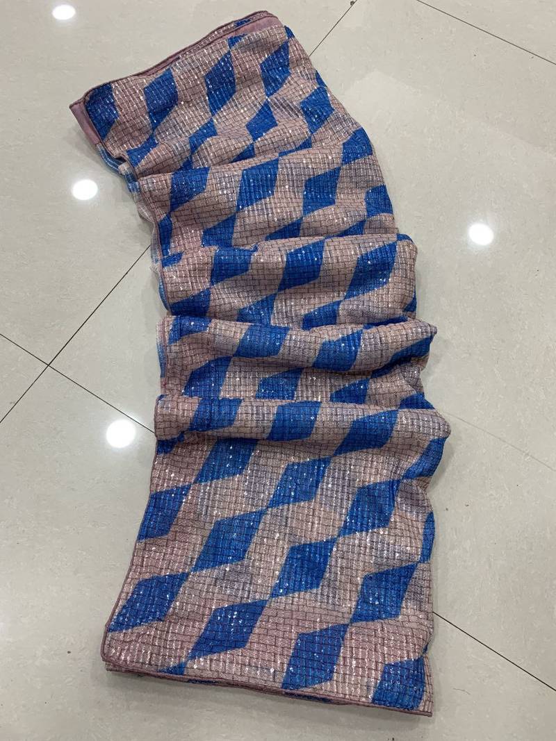 Blue Color Sequence Work Silk Saree