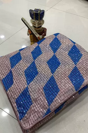 Blue Color Sequence Work art silk saree
