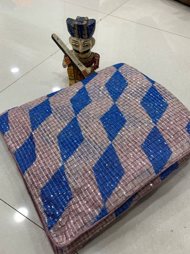 Blue Color Sequence Work Silk Saree