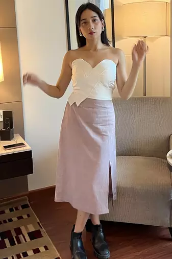 White tube top linen beige pencil skirt western wear