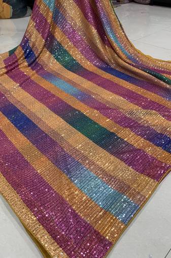 Multi Color Sequence Work Silk Saree