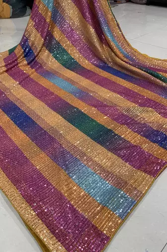 Multi Color Sequence Work Silk Saree