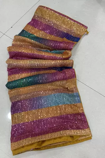 Multi Color Sequence Work art silk saree