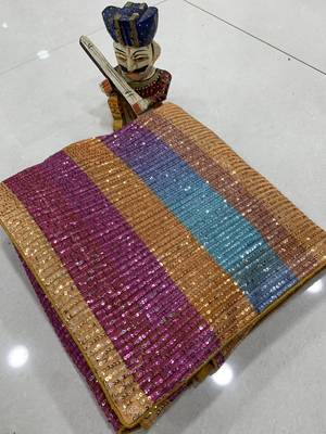 Multi Color Sequence Work art silk saree 4
