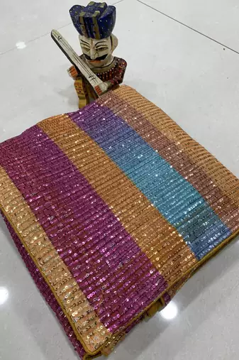 Multi Color Sequence Work art silk saree