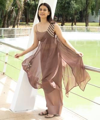 Mocha glow brown jacket suit set with farsi pants 4