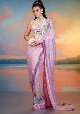 Pink Color Sequence Work art silk saree 1