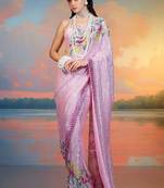 Pink Color Sequence Work Silk Saree