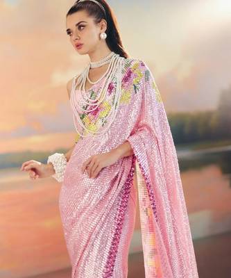 Pink Color Sequence Work art silk saree 2