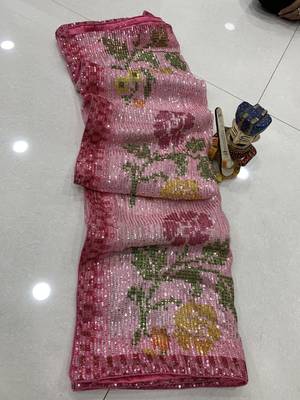 Pink Color Sequence Work art silk saree 3