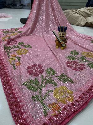 Pink Color Sequence Work art silk saree 4