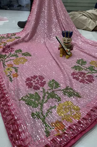 Pink Color Sequence Work art silk saree