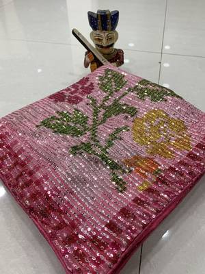 Pink Color Sequence Work art silk saree 5