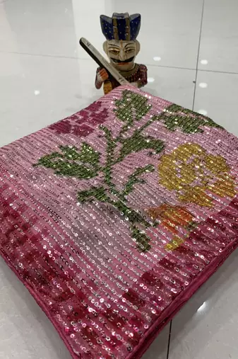Pink Color Sequence Work art silk saree