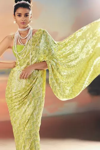 Yellow Color Sequence Work Silk Saree