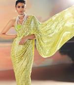 Yellow Color Sequence Work Silk Saree