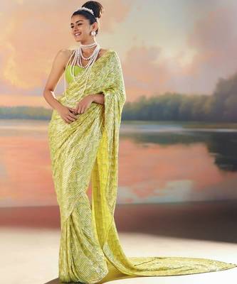 Yellow Color Sequence Work art silk saree 2