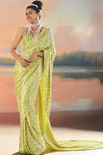 Yellow Color Sequence Work art silk saree